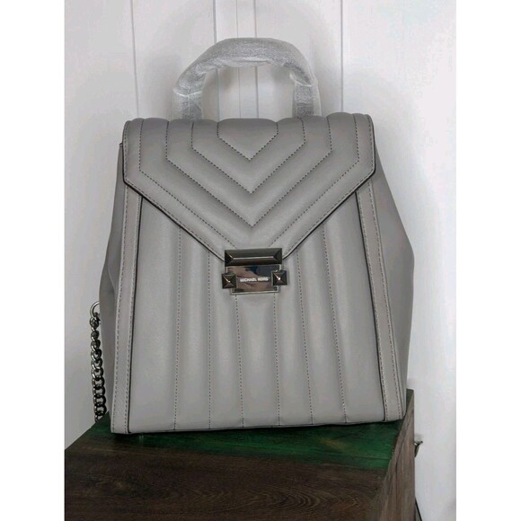 Michael Kors Whitney Quilted Backpack - Pearl Grey, Silver, Small, Dust-bag - Picture 1 of 8